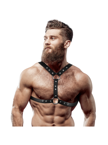 FETISH SUBMISSIVE ATTITUDE ARNES ECOPIEL PECHO CON DOBLE SUJECION Y TACHUELAS HOMBRE