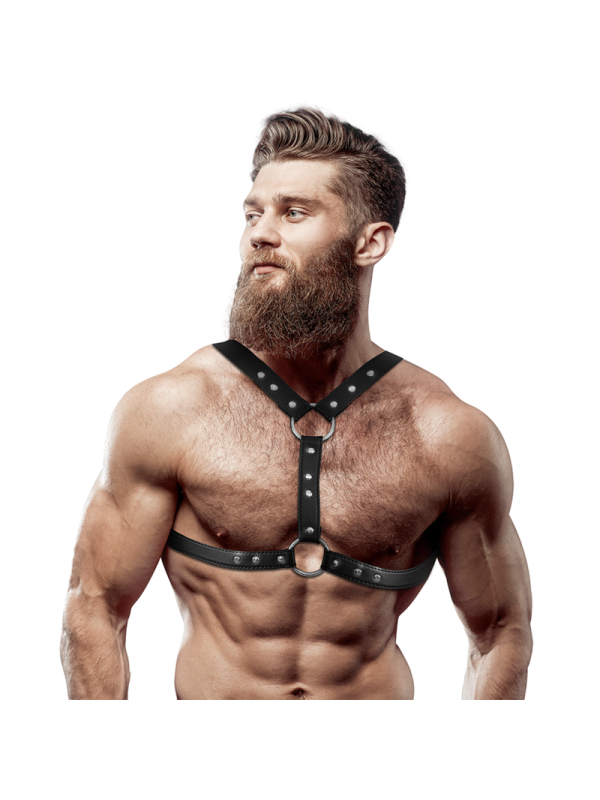 FETISH SUBMISSIVE ATTITUDE ARNES ECOPIEL PECHO CON DOBLE SUJECION Y TACHUELAS HOMBRE