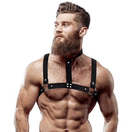 FETISH SUBMISSIVE ATTITUDE ARNES AJUSTABLE ECOPIEL PECHO CON COLLAR HOMBRE
