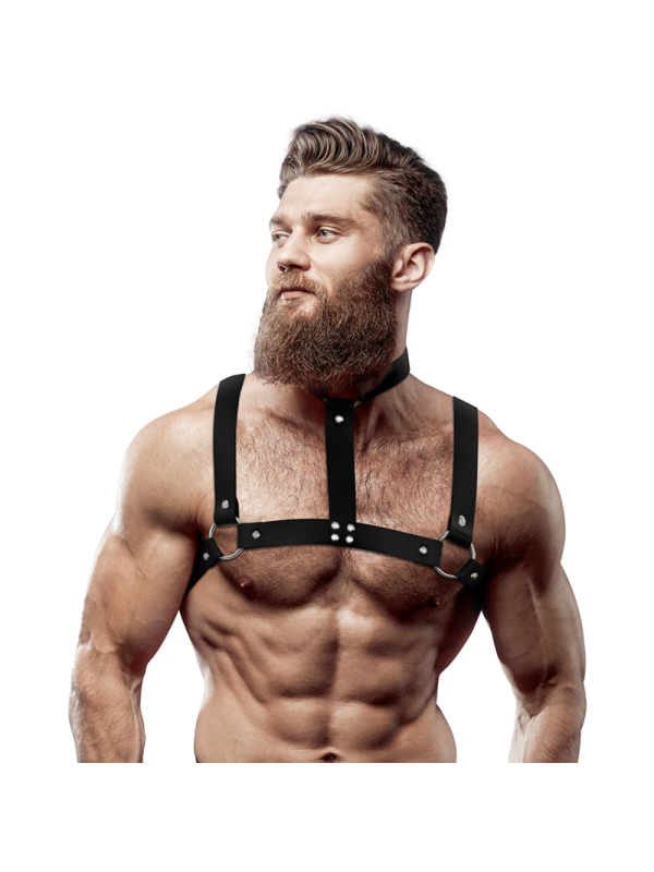 FETISH SUBMISSIVE ATTITUDE ARNES AJUSTABLE ECOPIEL PECHO CON COLLAR HOMBRE