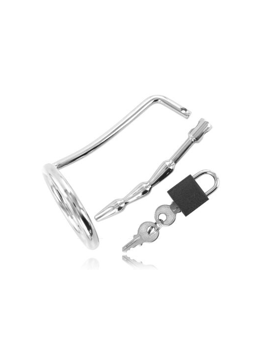 METAL HARD ANILLO TESTICULOS CON PLUG URETRA CASTIDAD