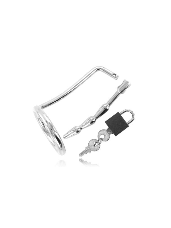 METAL HARD ANILLO TESTICULOS CON PLUG URETRA CASTIDAD