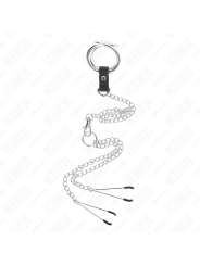 KINK ANILLO PENE TRIPLE METAL CROMADO 3 CM A 45 CM CON CADENA METAL 26 CM Y PINZAS PARA PEZONES