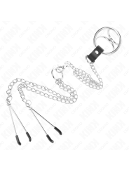 KINK ANILLO PENE TRIPLE METAL CROMADO 3 CM A 45 CM CON CADENA METAL 26 CM Y PINZAS PARA PEZONES