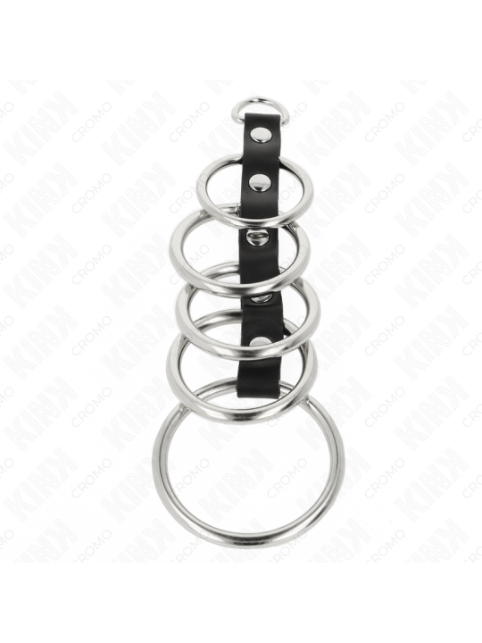 KINK 5 ANILLOS PENE METAL 32 CM A 5 CM CONECTADOS POR POLIPIEL