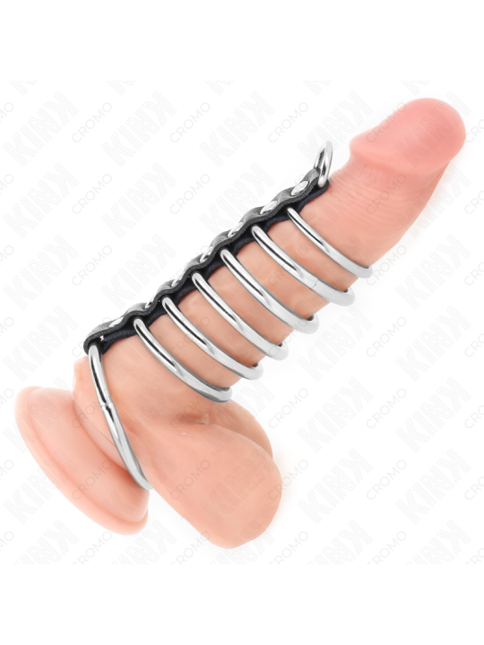KINK 7 ANILLOS PENE METAL 32 CM A 5 CM CONECTADOS POR POLIPIEL