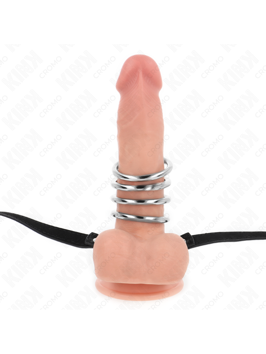 KINK 5 ANILLOS PENE 38 CM A 5 CM METAL CON CINTURON POLIPIEL 112 CM