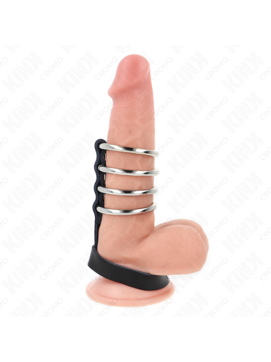 KINK 4 ANILLOS PENE METAL 38 CM CONECTADOS CON CORREA DE CUERO 22 X 15 CM Y CIERRE A PRESION