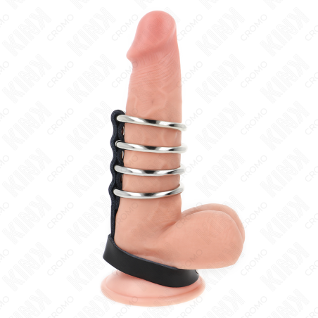 KINK 4 ANILLOS PENE METAL 38 CM CONECTADOS CON CORREA DE CUERO 22 X 15 CM Y CIERRE A PRESION