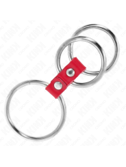 KINK ANILLO PENE TRIPLE METAL 37 CM A 5 CM CONECTADOS CON CUERO ROJO