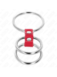 KINK ANILLO PENE TRIPLE METAL 37 CM A 5 CM CONECTADOS CON CUERO ROJO