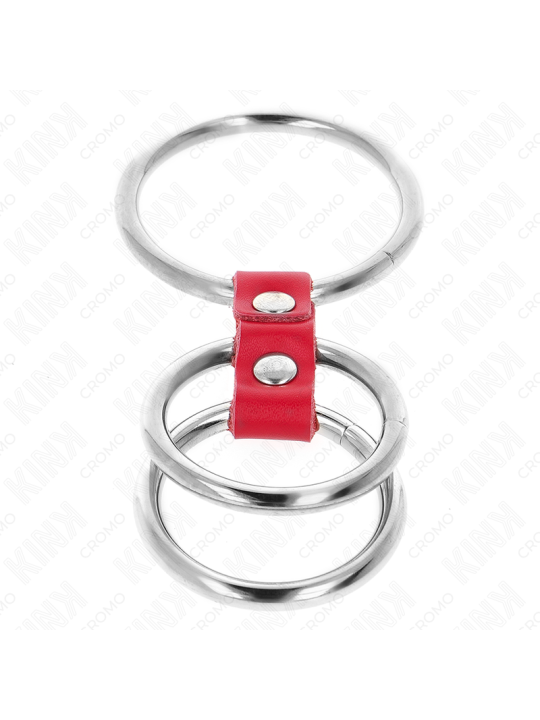 KINK ANILLO PENE TRIPLE METAL 37 CM A 5 CM CONECTADOS CON CUERO ROJO