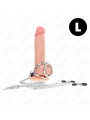 KINK ANILLO PENE TRIPLE METAL CROMADO 38 CM A 5 CM CON CADENA METAL 26 CM Y PINZAS PARA PEZONES MODELO 1