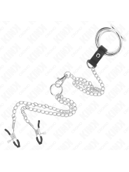 KINK ANILLO PENE TRIPLE METAL CROMADO 38 CM A 5 CM CON CADENA METAL 26 CM Y PINZAS PARA PEZONES MODELO 1