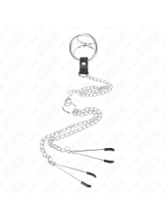 KINK ANILLO PENE TRIPLE METAL CROMADO 38 CM A 5 CM CADENA METAL 26 CM Y PINZAS PARA PEZONES MODELO 2