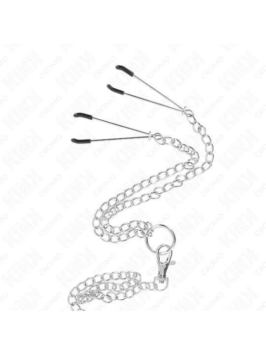 KINK ANILLO PENE TRIPLE METAL CROMADO 38 CM A 5 CM CADENA METAL 26 CM Y PINZAS PARA PEZONES MODELO 2