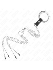 KINK ANILLO PENE TRIPLE METAL CROMADO 38 CM A 5 CM CADENA METAL 26 CM Y PINZAS PARA PEZONES MODELO 2