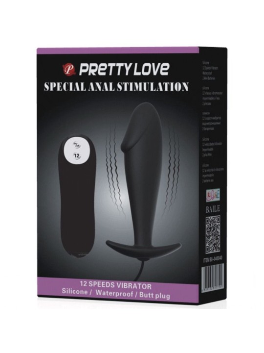 PRETTY LOVE PLUG ANAL SILICONA FORMA PENE Y 12 MODOS VIBRACION NEGRO