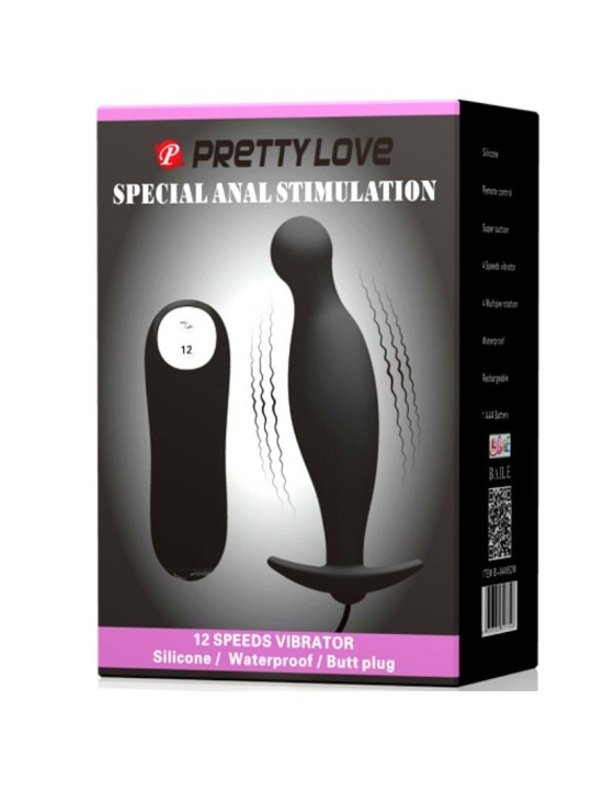 PRETTY LOVE PLUG ANAL SILICONA 12 MODOS VIBRACION NEGRO