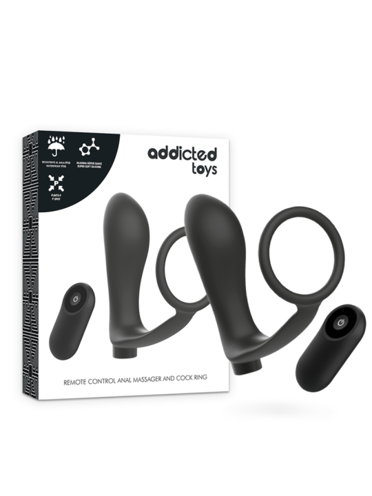 ADDICTED TOYS ANILLA PENE CON PLUG ANAL CONTROL REMOTO NEGRO RECARGABLE