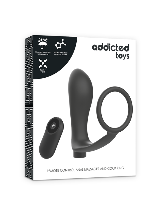 ADDICTED TOYS ANILLA PENE CON PLUG ANAL CONTROL REMOTO NEGRO RECARGABLE