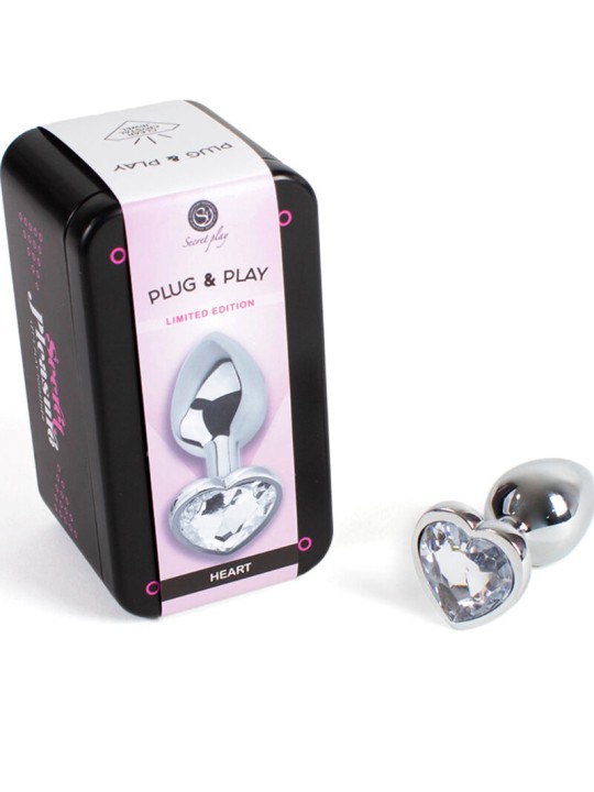 SECRETPLAY METAL BUTT PLUG CORAZON TRANSPARENTE TALLA S 7 CM
