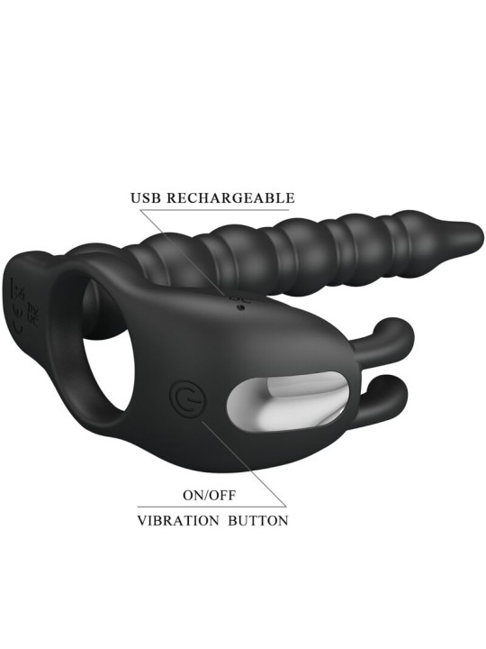 PRETTY LOVE BLACKNEY ANILLO PENE CON PLUG VIBRADOR NEGRO
