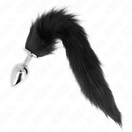 KINK PLUG ANAL TALLA L 10 X 4 CM CON COLA SINTETICA 40 CM NEGRO