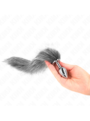 KINK PLUG ANAL TALLA S 7 X 3 CM CON COLA SINTETICA 40 CM PLATEADO