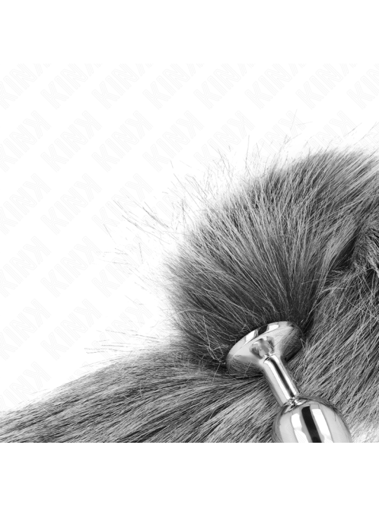 KINK PLUG ANAL TALLA S 7 X 3 CM CON COLA SINTETICA 40 CM PLATEADO