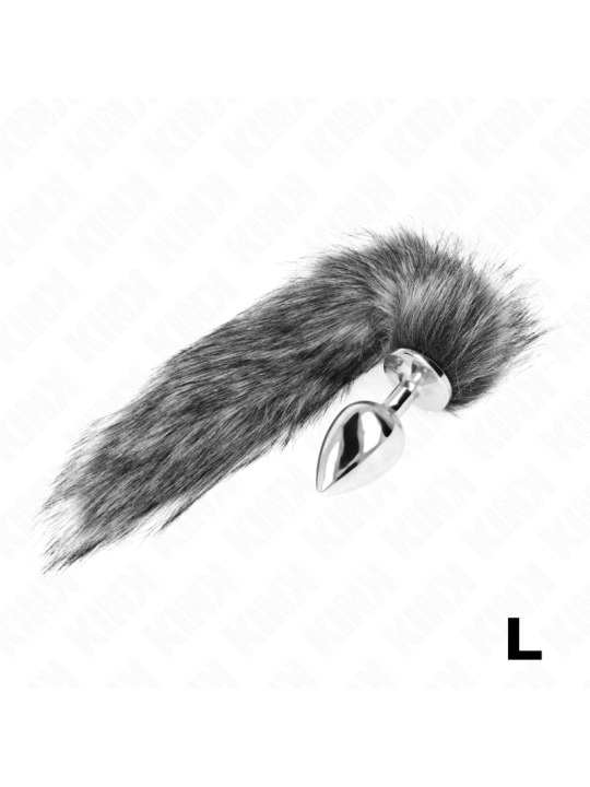 KINK PLUG ANAL TALLA L 10 X 4 CM CON COLA SINTETICA 40 CM PLATEADO