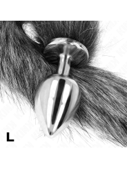 KINK PLUG ANAL TALLA L 10 X 4 CM CON COLA SINTETICA 40 CM PLATEADO