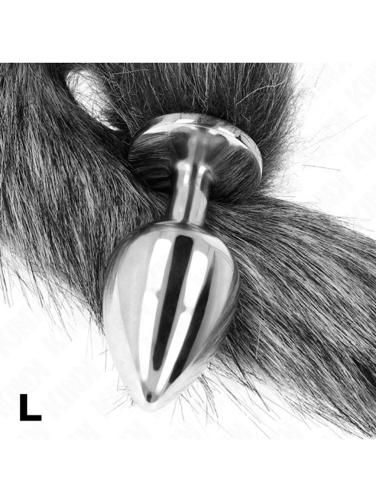 KINK PLUG ANAL TALLA L 10 X 4 CM CON COLA SINTETICA 40 CM PLATEADO