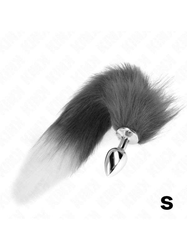 KINK PLUG ANAL TALLA S 7 X 3 CM CON COLA SINTETICA 40 CM PLATEADO Y BLANCO