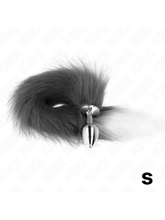KINK PLUG ANAL TALLA S 7 X 3 CM CON COLA SINTETICA 40 CM PLATEADO Y BLANCO