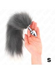 KINK PLUG ANAL TALLA S 7 X 3 CM CON COLA SINTETICA 40 CM PLATEADO Y BLANCO