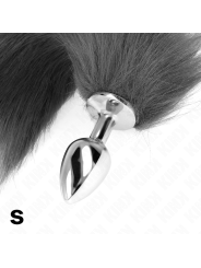 KINK PLUG ANAL TALLA S 7 X 3 CM CON COLA SINTETICA 40 CM PLATEADO Y BLANCO