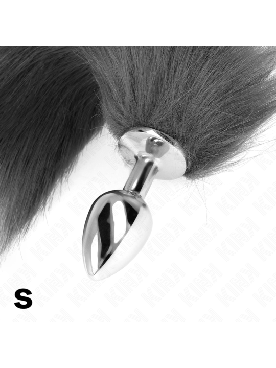 KINK PLUG ANAL TALLA S 7 X 3 CM CON COLA SINTETICA 40 CM PLATEADO Y BLANCO