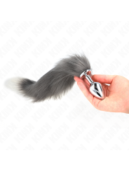 KINK PLUG ANAL TALLA M 8 X 35 CM CON COLA SINTETICA 40 CM PLATEADO Y BLANCO