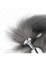 KINK PLUG ANAL TALLA M 8 X 35 CM CON COLA SINTETICA 40 CM PLATEADO Y BLANCO