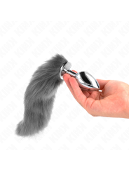 KINK PLUG ANAL TALLA L 10 X 4 CM CON COLA SINTETICA 40 CM PLATEADO Y BLANCO