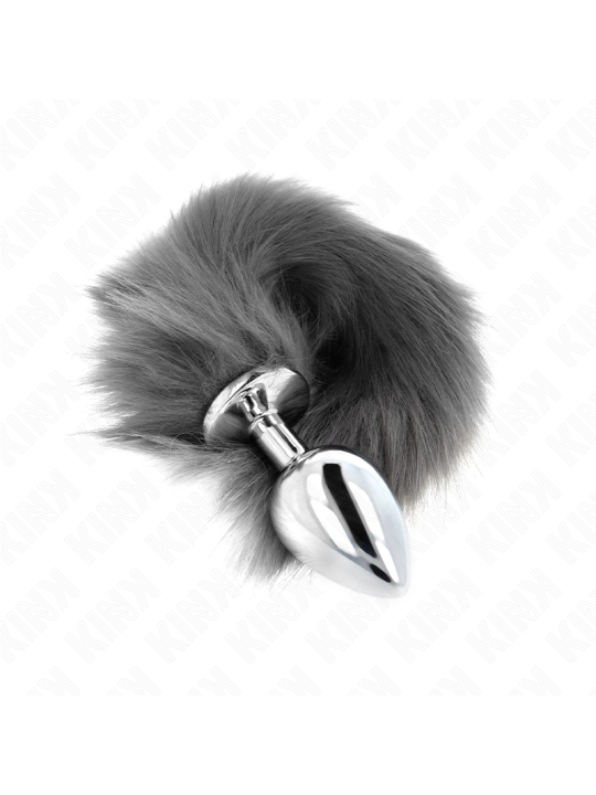 KINK PLUG ANAL TALLA L 10 X 4 CM CON COLA SINTETICA 40 CM PLATEADO Y BLANCO