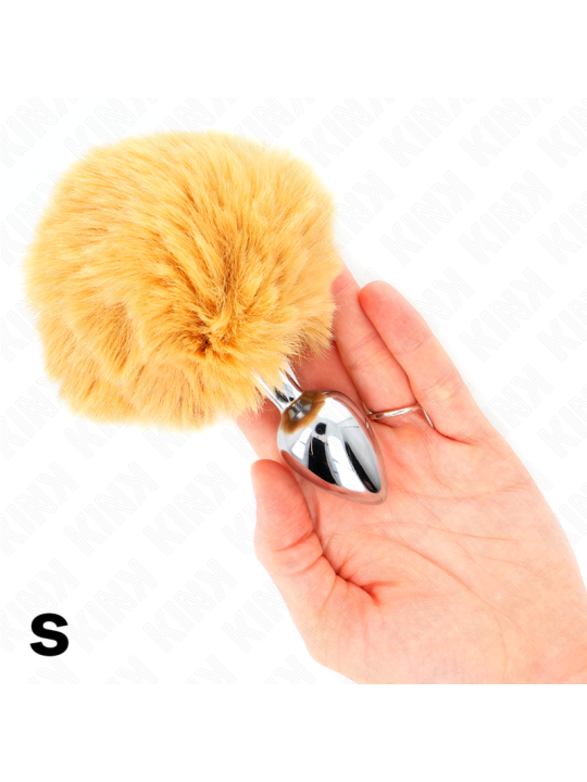 KINK PLUG 7 x 3 CM DE ACERO INOXIDABLE CON COLA DE CONEJO PIEL SINTETICA 8 CM BEIGE