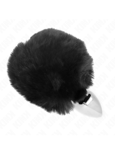 KINK PLUG 7 x 3 CM DE ACERO INOXIDABLE CON COLA DE CONEJO PIEL SINTETICA 8 CM NEGRO