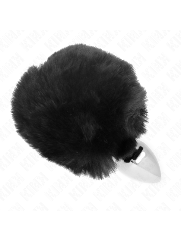 KINK PLUG 7 x 3 CM DE ACERO INOXIDABLE CON COLA DE CONEJO PIEL SINTETICA 8 CM NEGRO