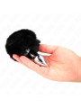 KINK PLUG 7 x 3 CM DE ACERO INOXIDABLE CON COLA DE CONEJO PIEL SINTETICA 8 CM NEGRO