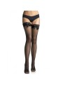 LEG AVENUE MEDIAS DE REJILLA NEGRA CON DETALLE SUPERIOR DE ENCAJE Y LAZO