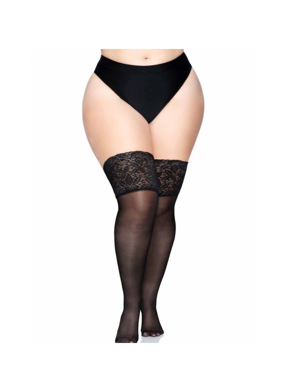 LEG AVENUE MEDIAS NEGRAS AUTOADHESIVAS CON ENCAJE ANCHO ONE SIZE