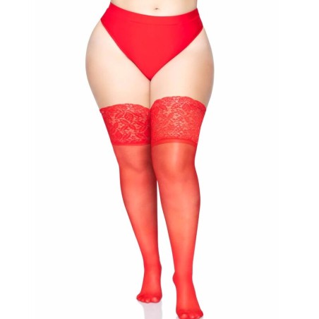 LEG AVENUE MEDIAS ROJAS AUTOADHESIVAS CON ENCAJE ANCHO ONE SIZE