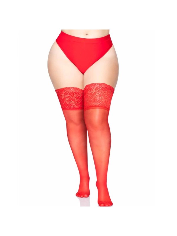 LEG AVENUE MEDIAS ROJAS AUTOADHESIVAS CON ENCAJE ANCHO ONE SIZE